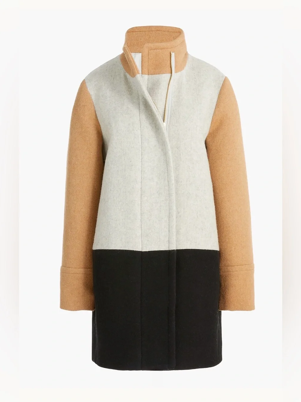 J. Crew Tan and Cream Colorblock Wool City Coat 0